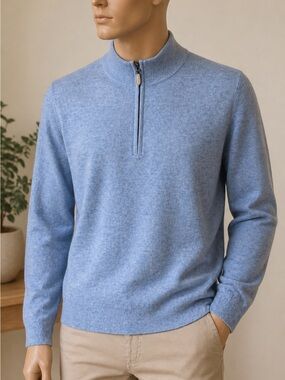 Vineyard Vines Men’s Light Blue 100% Cashmere Quarter Zip Sweater Sz M